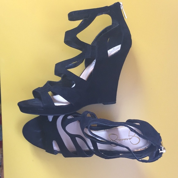 Jessica Simpson - black suede wedges Sz 9.5 - Picture 2 of 3